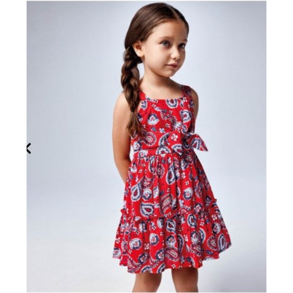 Mayoral‎ Dress Little Girl Sz 7 Red Bow Front Summer Spring